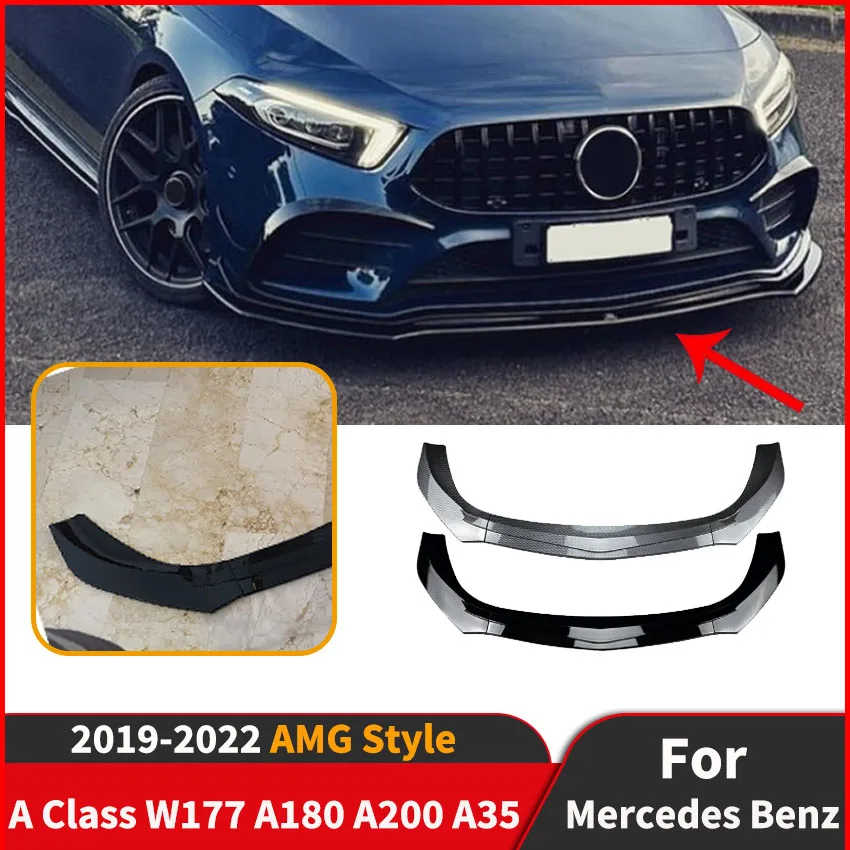 

For Mercedes Benz A Class W177 A180 A200 A35 2019 To 2022 AMG Style Front Lip Bumper Spoiler Body Kits Car Accessories Tuning