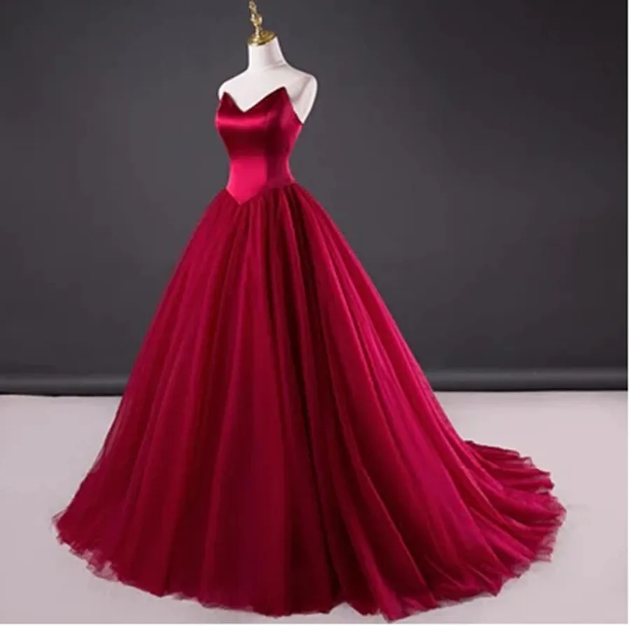 Robe de soirée en Tulle rouge, tenue de mariage, grande taille, Vintage, col en cœur, laçage au dos, ravissante, 2023