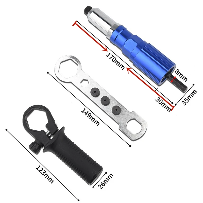 Rebite elétrico Gun Broca Adaptador, Cordless Riveting Tool, Inserir Porca, Pull Tools, 2.4mm-4.8mm