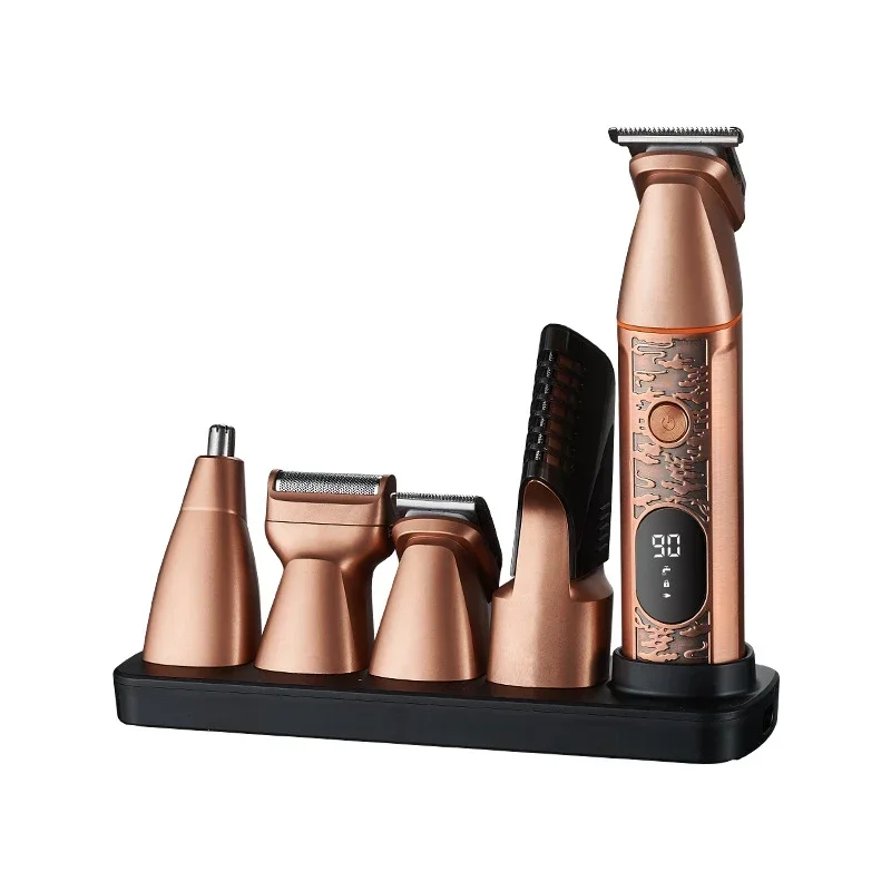 Retro new digital magnetic suction multifunctional 6-in-1 hair clipper with carved style fully washed