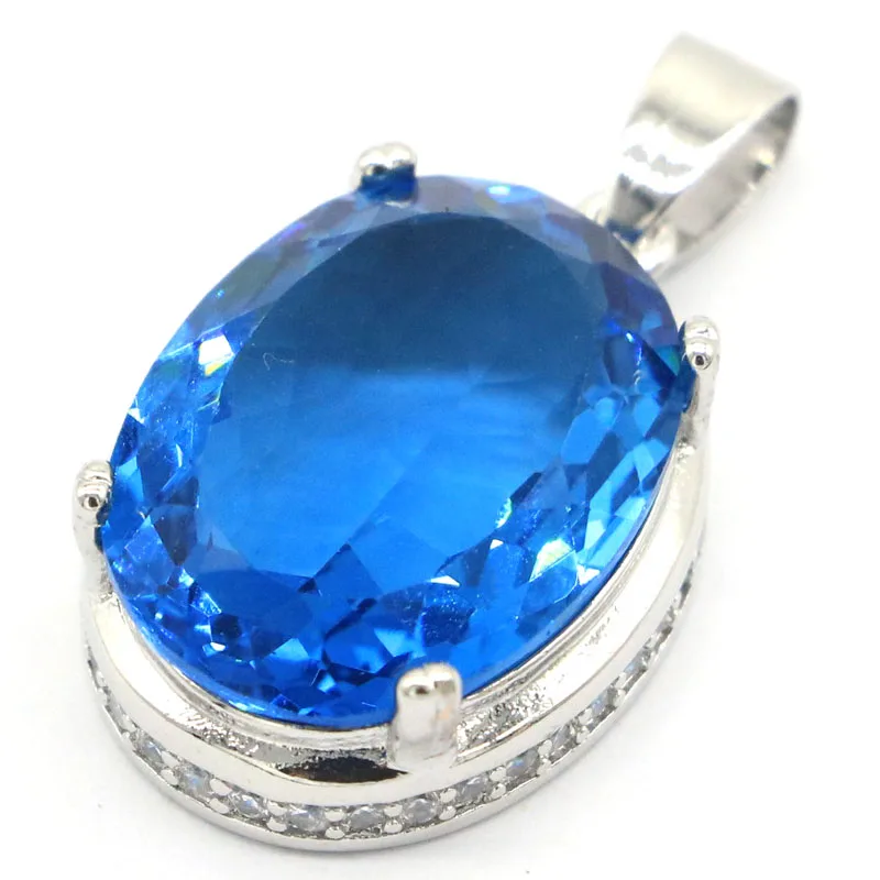 Buy 3 Get 1 Free 32x17mm Big Gemstone 6.7g London Blue Topaz Purple Spinel CZ Women Silver Pendant