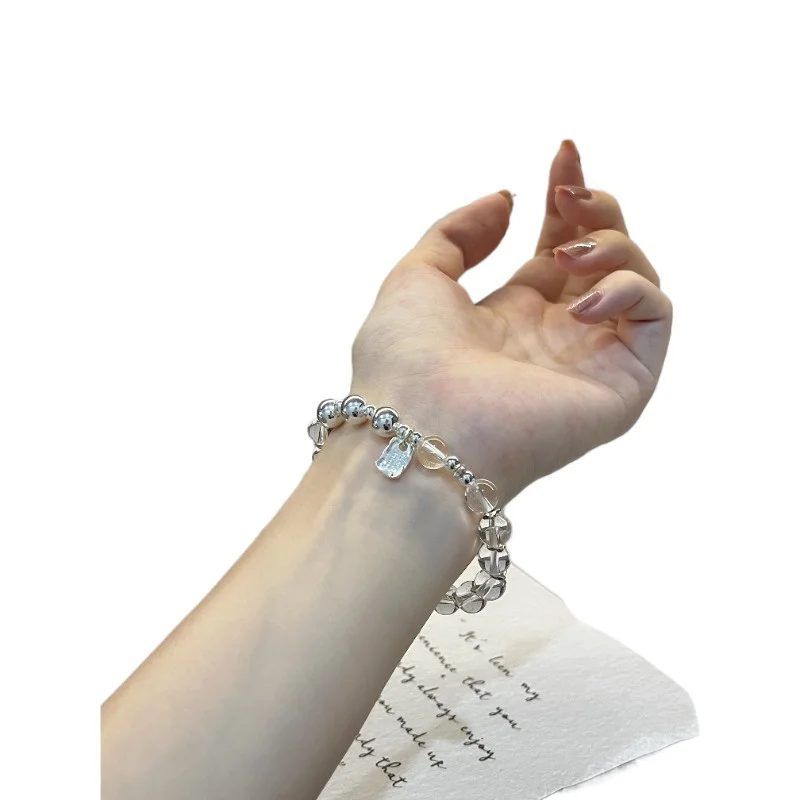 

Natural White Crystal Bracelet Sterling Silver Bead Girls Bracelet Light Luxury Niche Exquisite