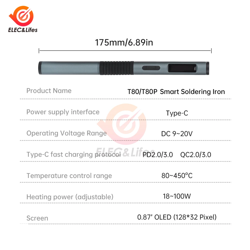 T80 T80P Soldering Iron Adjustable Temperature 100W Fast Heat Portable Digital Smart Electric Welding Station Kit Type-c PD/QC