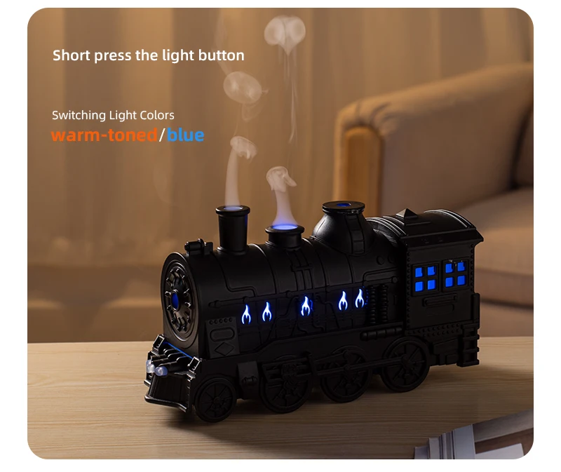 Creative Vintage Train Locomotive Air Humidifier Aromatherapy Diffuser Sprayer with Jellyfish Smoke Ring /Essential Oil Set