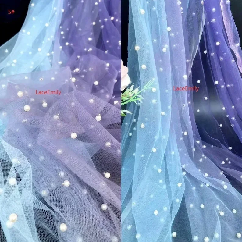 

6 цветов, темно-синяя градиентная ткань с жемчужными бусинами, кружевная ткань с жемчугом, мягкий тюль для свадебных платьев, кружевная ткань для свадебных платьев и фаты.