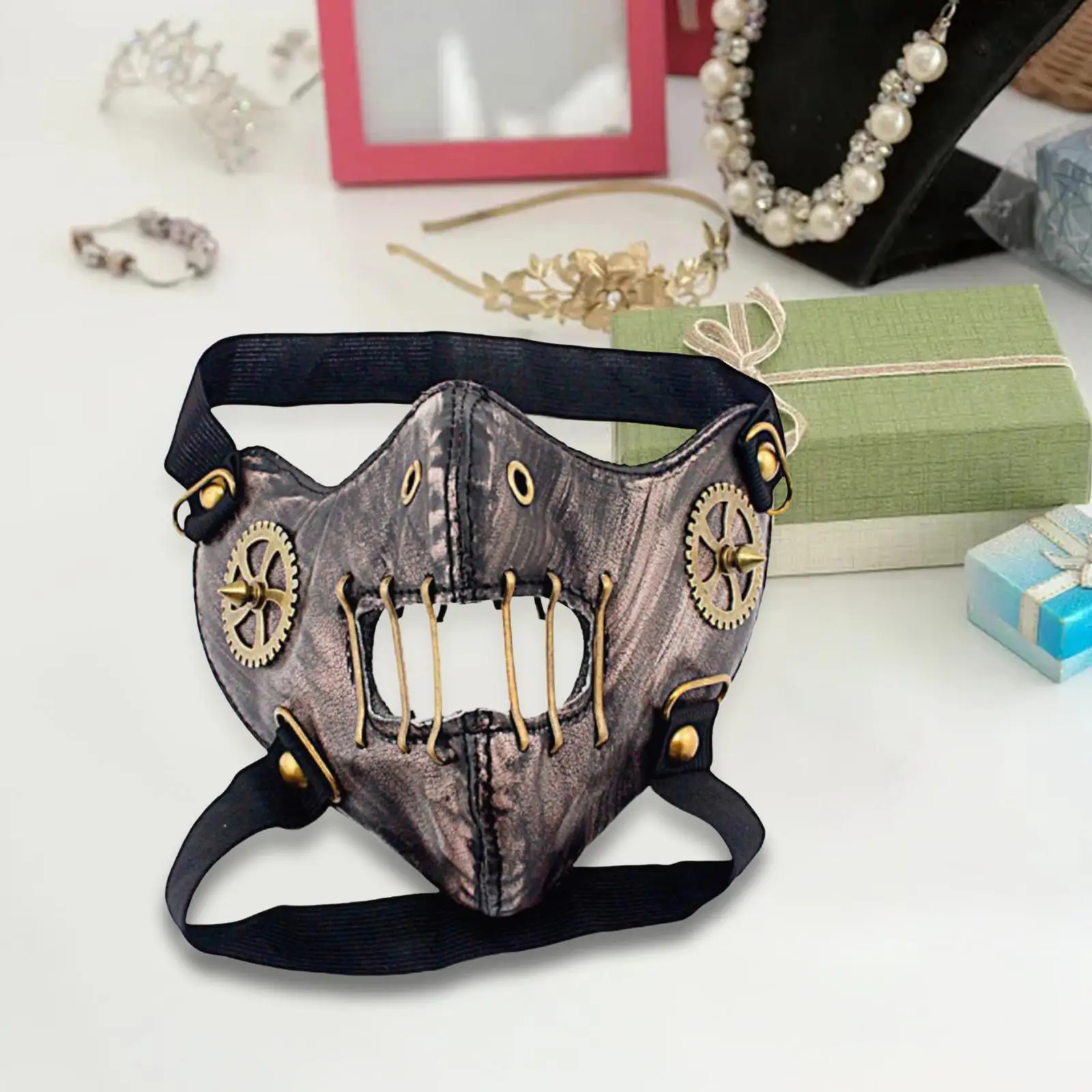 

Steampunk PU Leather Mask Gothic Fashion Wind Protective Half Face Cosplay Mask for Women Men Party Mask for Party Carnival Bar