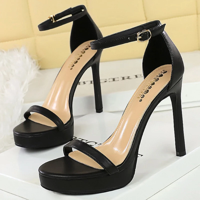 

BIGTREE Shoes Summer high-heeled sandals Women shoes Sexy party shoes Peep Toe High Heels Stiletto 11 cm buckle Ladies shoes