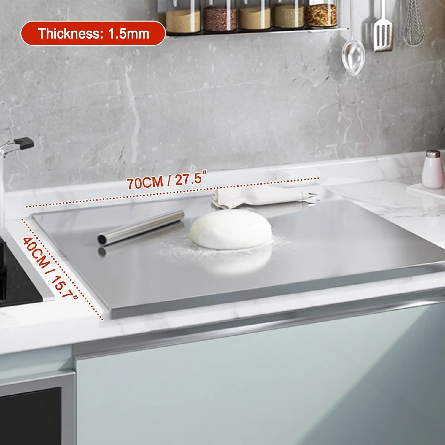 Tabla de cortar de acero inoxidable 304 con almohadilla antideslizante, fácil limpieza para cortar encimera de cocina