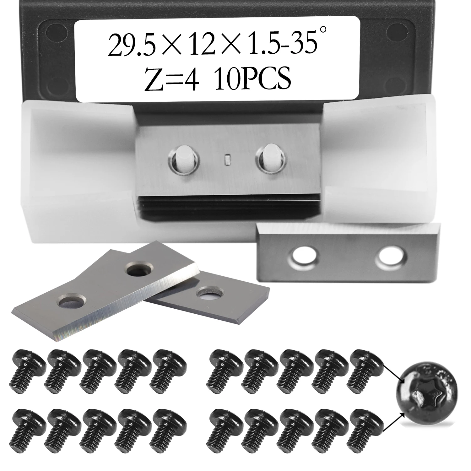 Square 29.5x12x1.5mm Carbide Inserts Cutter Blades 4 Edges with Screws for Woodworking Groove Helical Planer