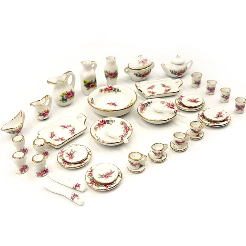 40 Stks/set 1:12 Poppenhuis Miniatuur Servies Porseleinen Keramische Theekopschalen