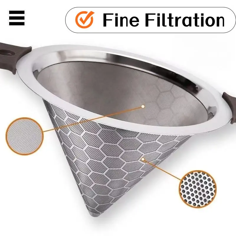 Stainless Steel Conical Large Tea Strainer Double Layer Mesh Tea Infuser Fine Filtration Kitchen Teaware Tool