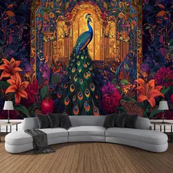 Peacock tapestry, living room, background cloth, hanging on the wall, beach towel, cloth, decoration, art, home yoga bed sheet