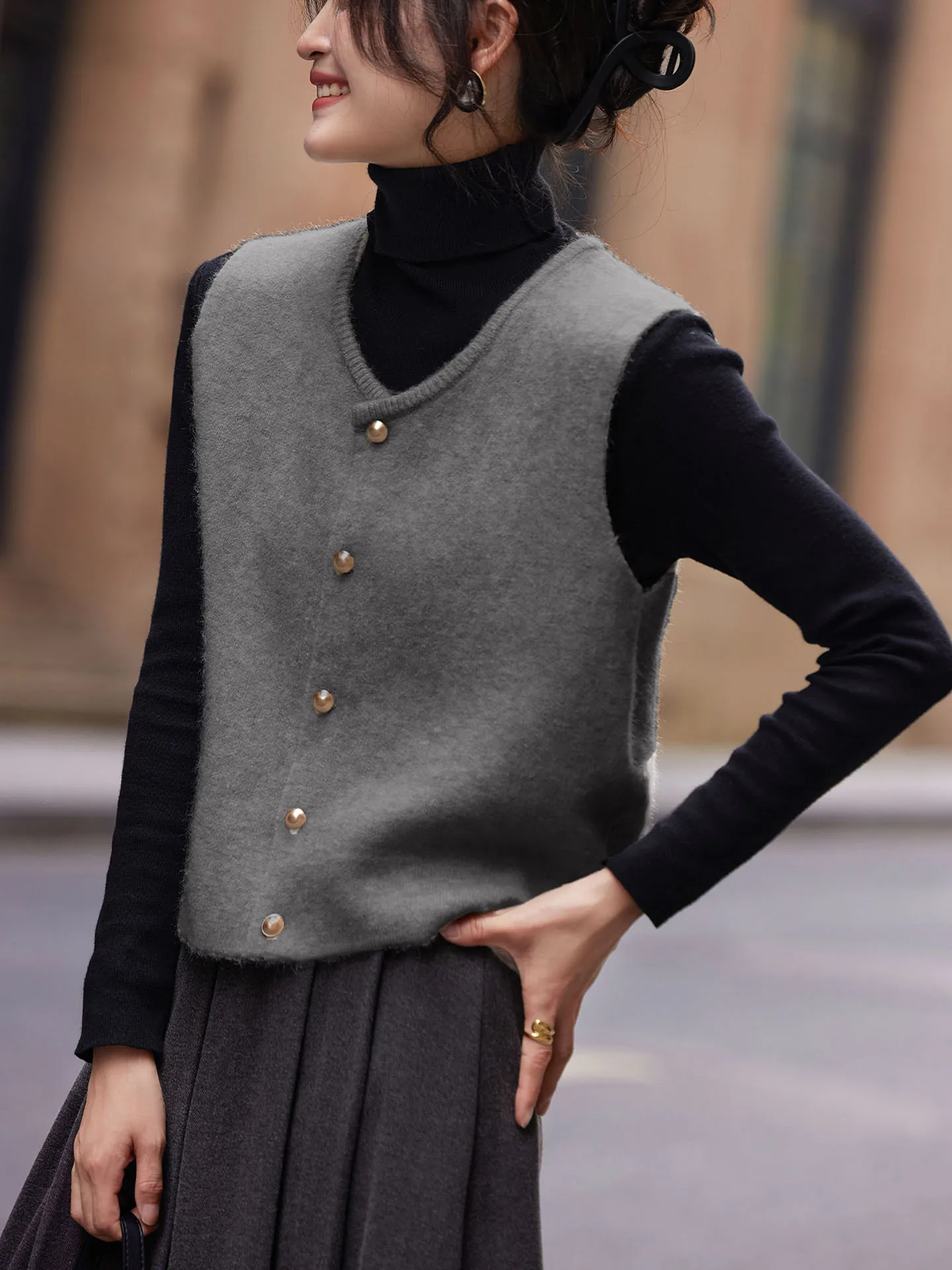 Comodo gilet lavorato a maglia da donna Svel Top Faionable Design a strati Colore puro Trendy Pendolarismo Sle Stagione invernale