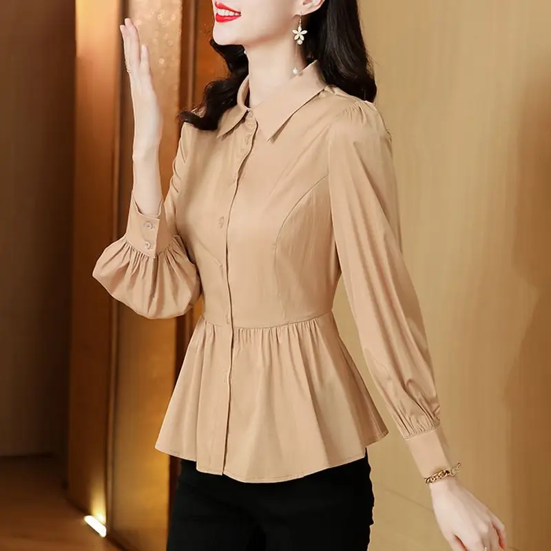 Spring Autumn New Fashion Turn-down Collar Long Sleeve Solid Color Blouses Women's Clothing Button Corset Loose Simplicity Shirt