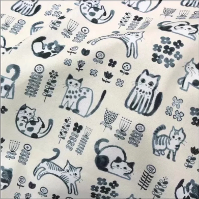 Handmade Cotton Fabric with Cute Cat Print, DIY Bag, Pillow Material, 100% Cotton, CR-1888