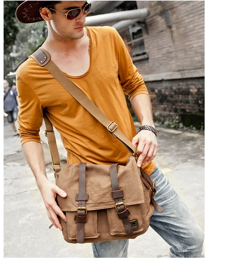

Canvas male student single shoulder crossbody bag with multiple pockets and large capacity computer for messenger bag