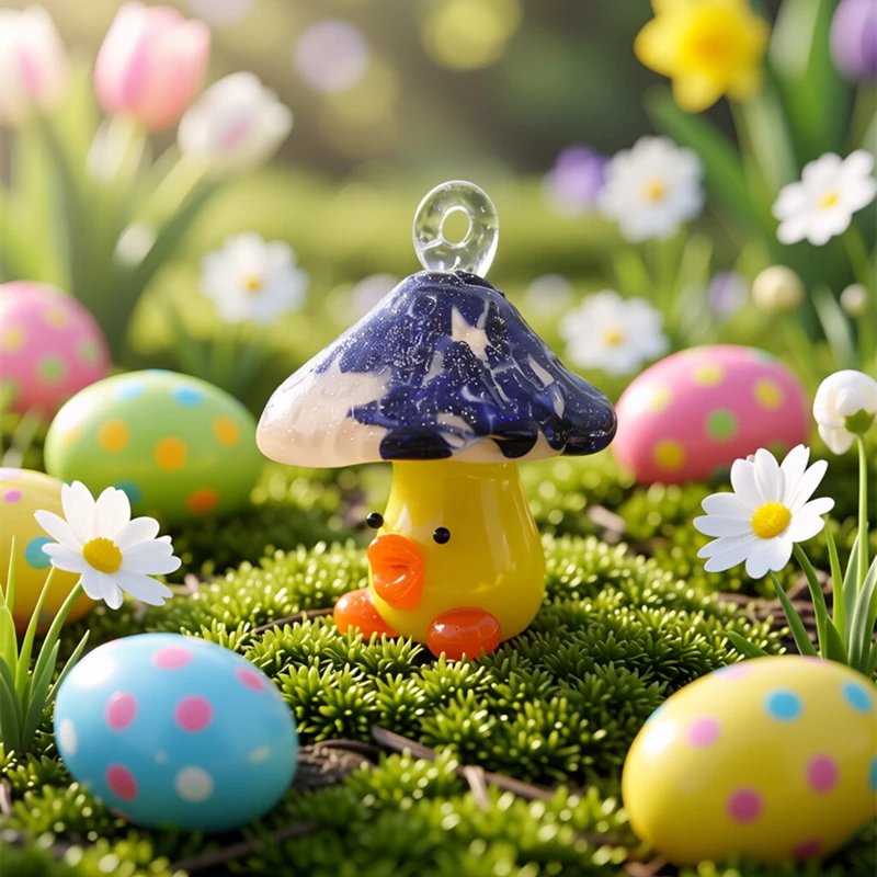 

Easter Decor Creative Mushroom Hat Mini Chick Figurine Charm Glass Pendant Japanese Style Cute Yellow Duck Small Statue Ornament