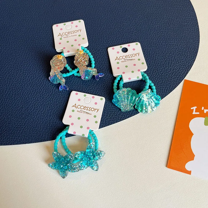 Children's Summer Ocean Animal Pair Girl Star Shell Mermaid Blue Small Rubber Band Hair Accessories