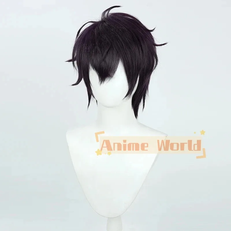 2025 11 Nijisanji Vtuber Saiki Ittetsu Cosplay Wig Short Dark Purple Heat Resistant Synthetic Hair Halloween Role Play + Free Wi