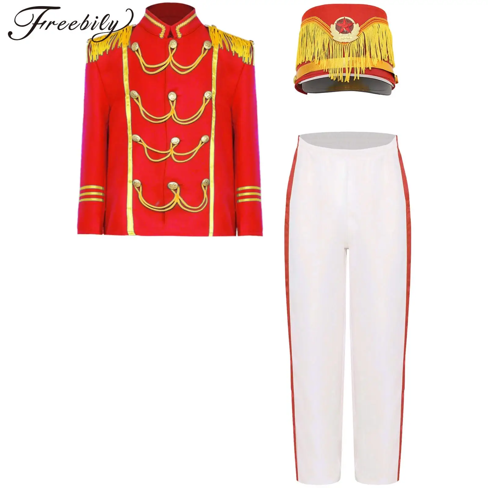 Kids Boys Drum Major Team Uniform Halloween Carnival Trumpet Majorette Costume Honor Guard Marching Band Uniform Set