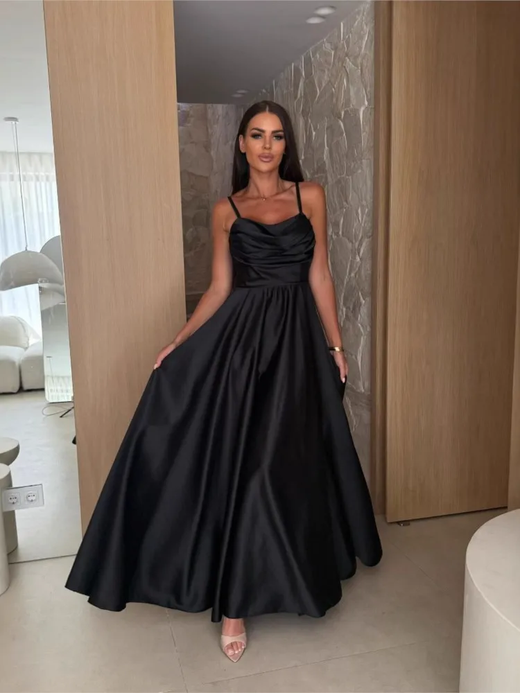 Women's Summer Sexy Backless Dress Boho New Solid Spaghetti Strap Elegant Casual Long Dresses Fashion For Women Robe Femme