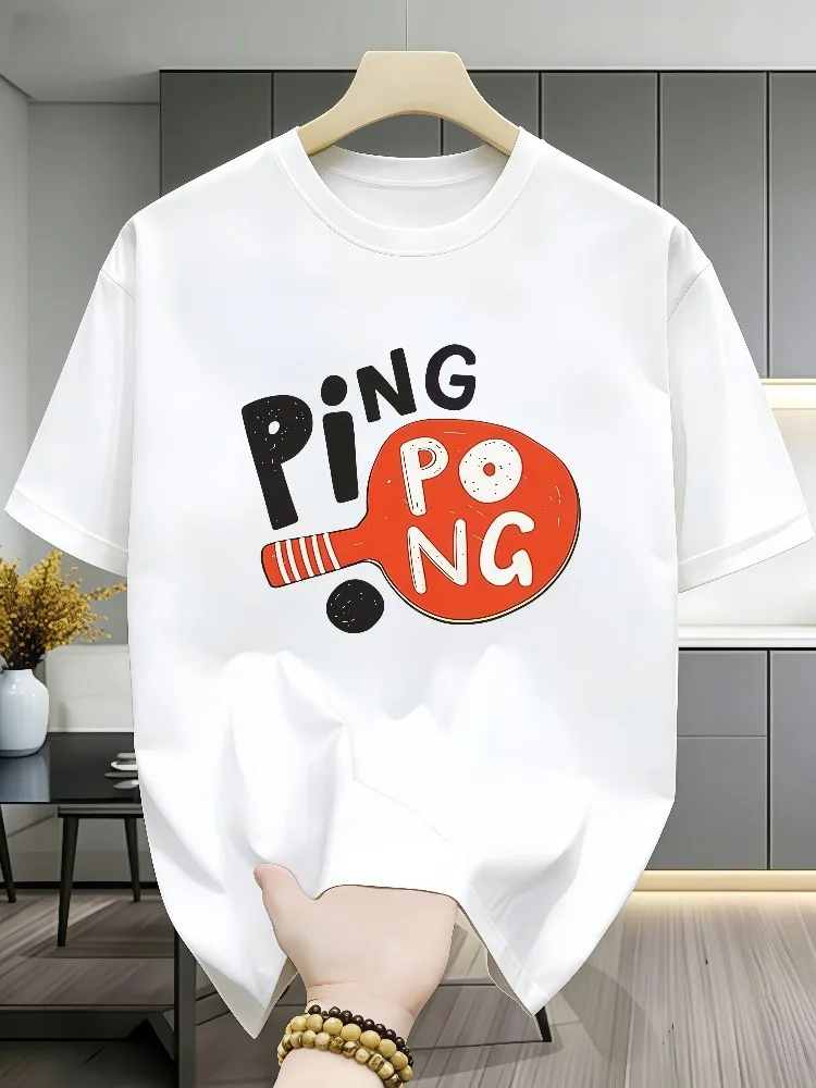 Men Casual Table Tennis Graphic Cotton Tee Ping Pong Bat Ball Letter Print Crew Neck Short Sleeve Summer Athletic Daily Outfit