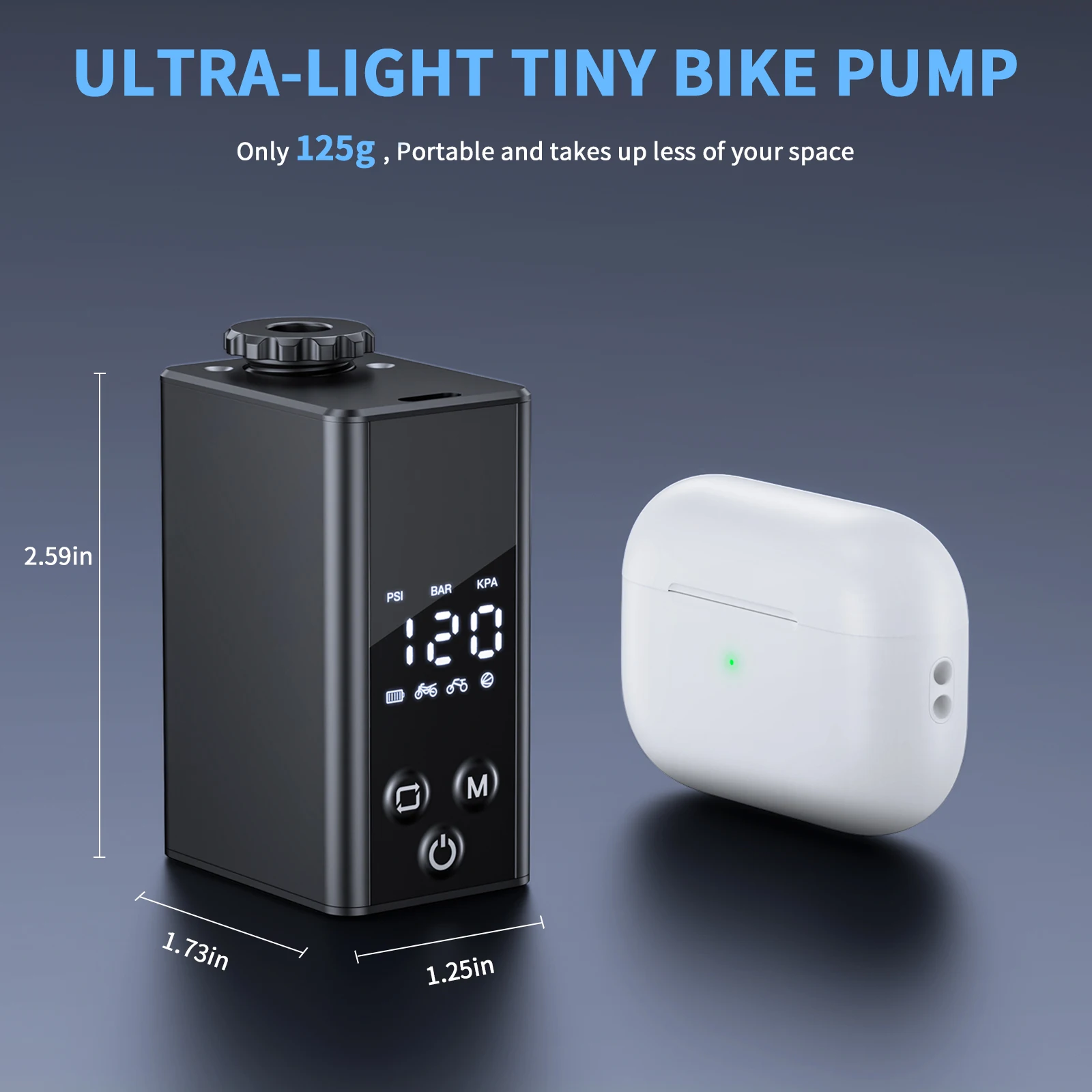 Extractme مضخة دراجة كهربائية صغيرة 120 رطل لكل بوصة مربعة نوع-C قابلة للشحن منفاخ هواء محمول AV FV صمام ملحقات دراجة الطريق الجبلية