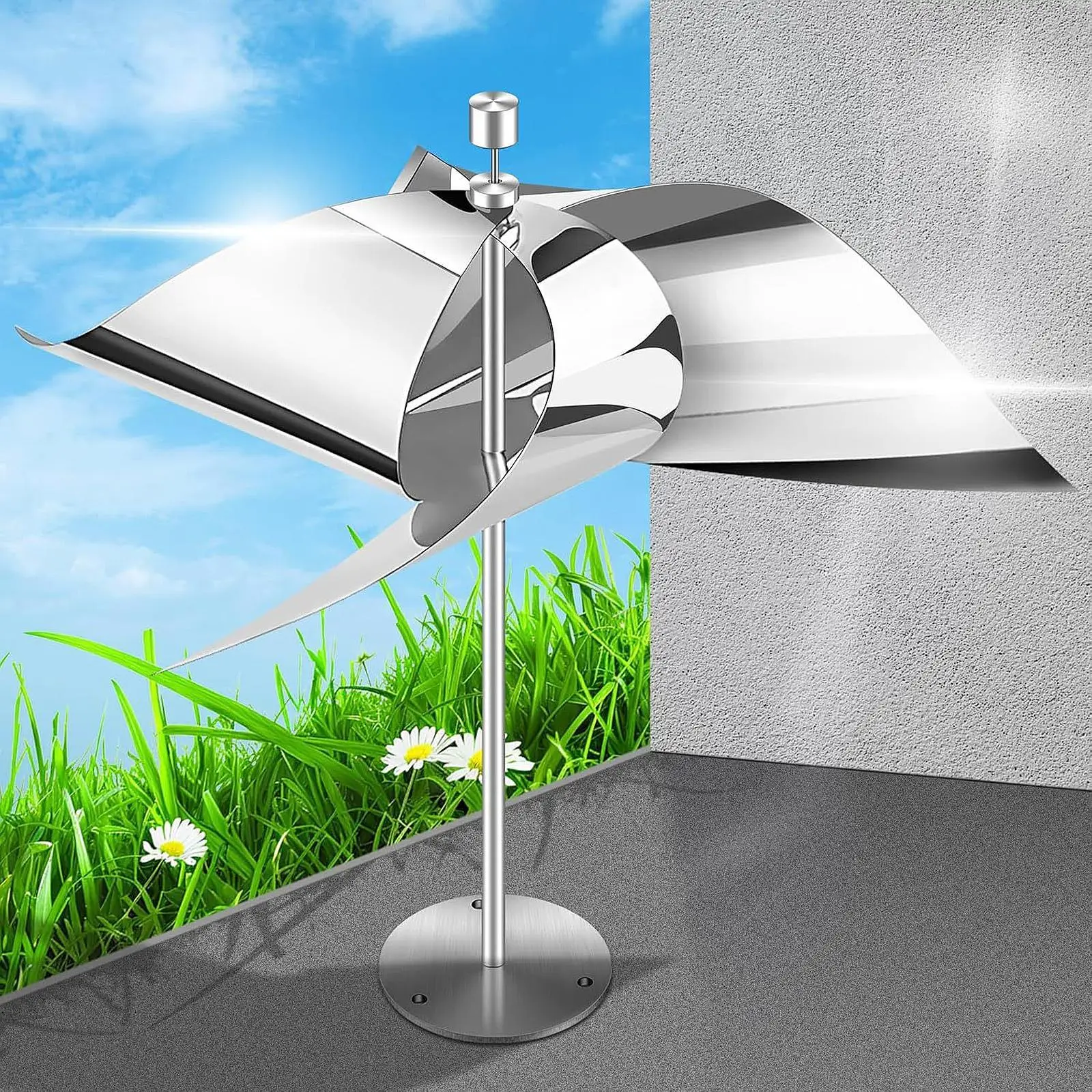 

Reflective Bird Deterrent Device Stainless Steel Pinwheel Bird Scarer for Yard Patio Window Anti Pigeon Balcony Use