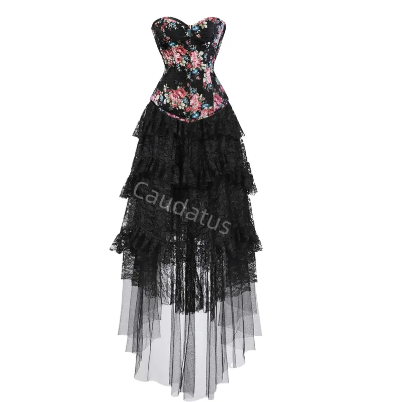 

Corset Dress Costume long skirt Set With flower Bustier Costume Party ceremonial dress Ladies Outfit Plus Size Gothic Halloween