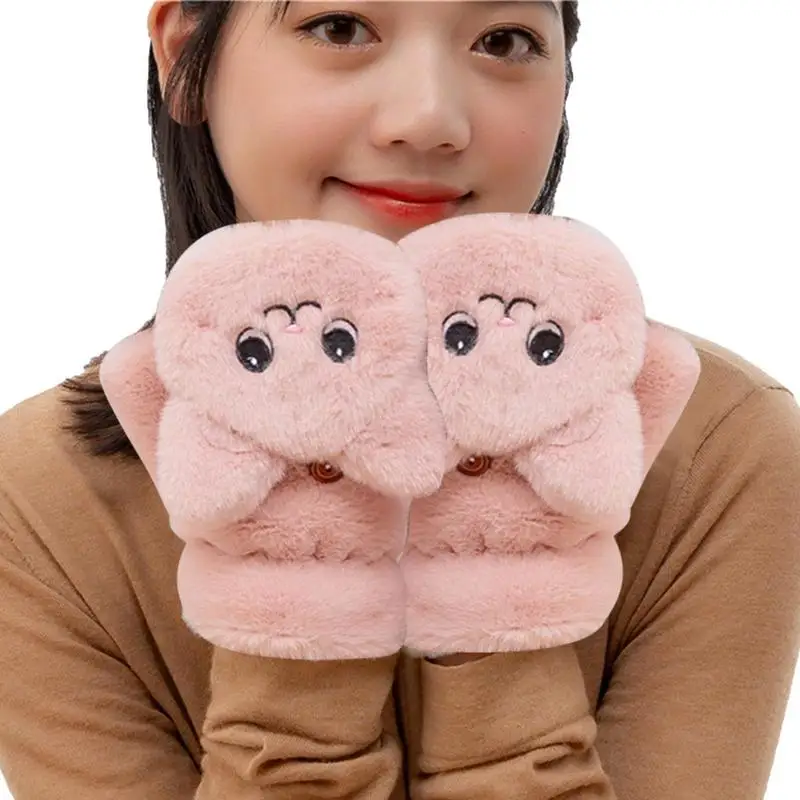 Cat Warm Fleece Gloves Warm Comfortable Soft Cat Cute Half Finger Gloves For Friends Family Children Adorable Plush Cartoon