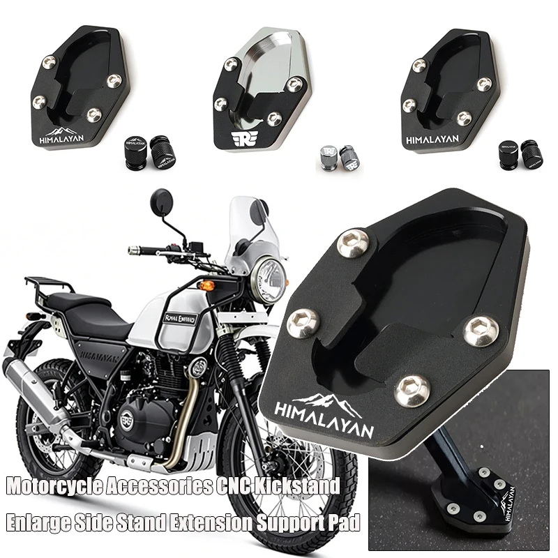 

Moto Accessories For Royal Enfield HIMALAYAN 450 himalayan450 CNC Kickstand Foot Side Stand Extension Pad & Tire Valve