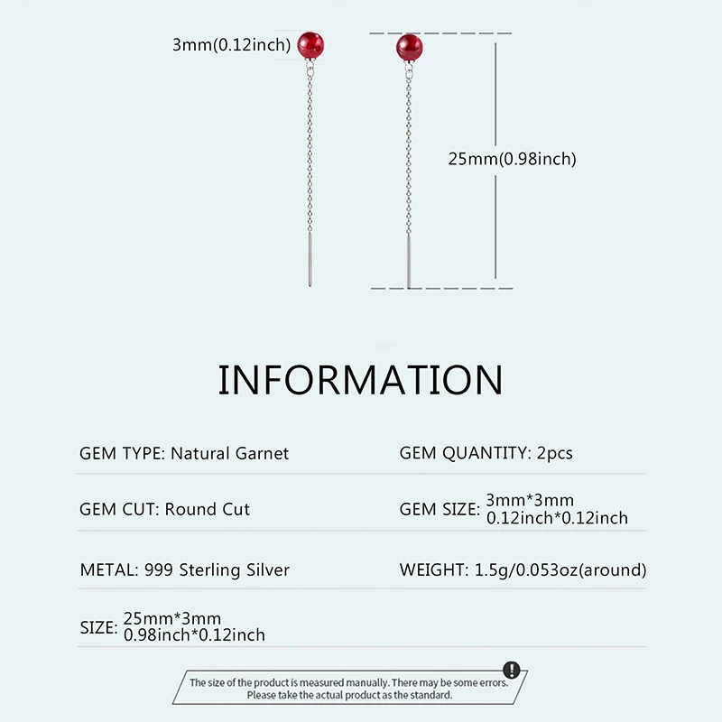 OZAN S999 Sterling Silber Natürlicher Granat Hängende Ohrringe Rund Trendig Klassisch Damenschmuck Jubiläums-Geburtstagsgeschenk – Detail 4