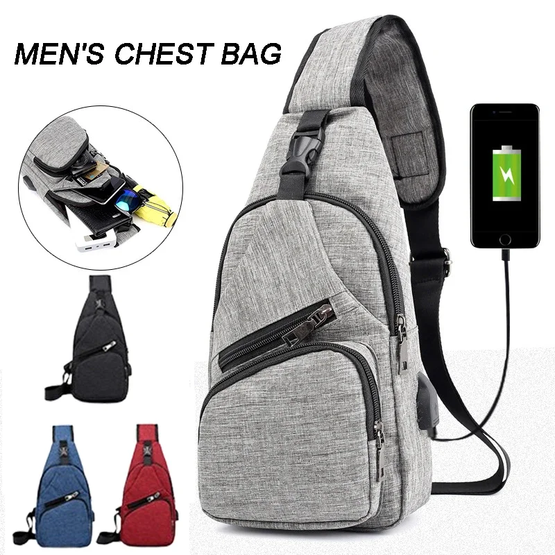 Sac à bandoulière avec interface de chargement USB pour homme, sac de poitrine pour gril de sport, randonnée en plein air, voyage, sac de vélo décontracté