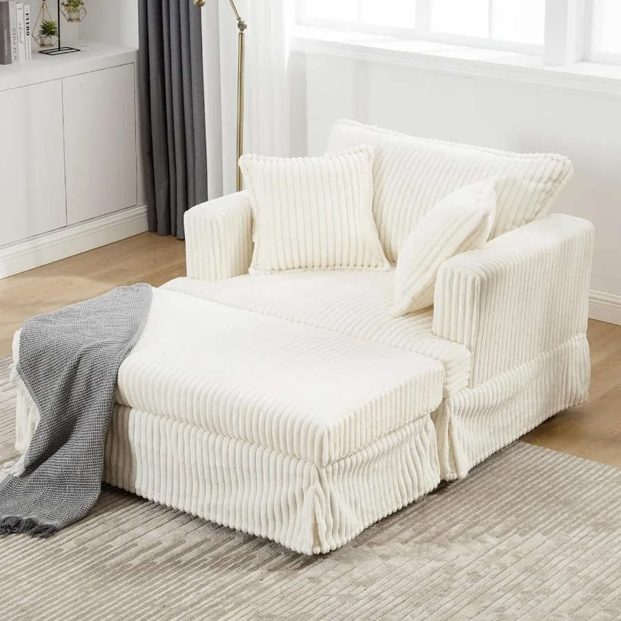كرسي صالة Luxe Chaise داخلي مع أريكة صالة كبيرة الحجم من الفرو الصناعي المريح مع وسادتين 64 S منجدة حديثة