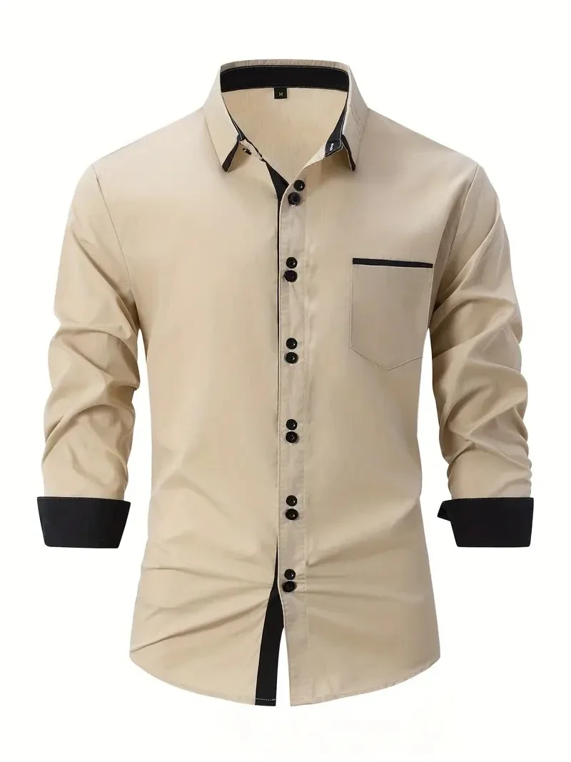 Business casual shirts men's casual solid color fashion long sleeve shirts soft and comfortable outdoor street daily XS-6XL