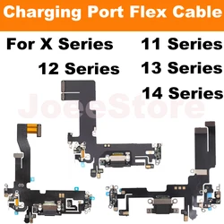 Cable flexible de puerto de carga para iPhone, Conector de base de cargador USB con micrófono, reparación de cinta, 11, 12, 13, 14 Pro Max, Mini, X, XS, XR