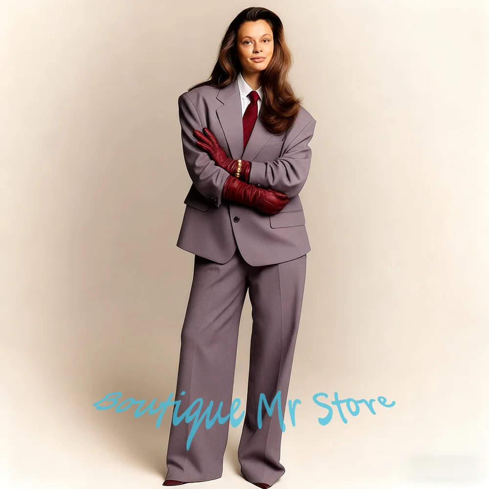Retro Women's Smart Suits Loose Fit Two-Piece Set Single Breasted Notch Lapel Blazer+Pants Vintage Evening Party Outerwears