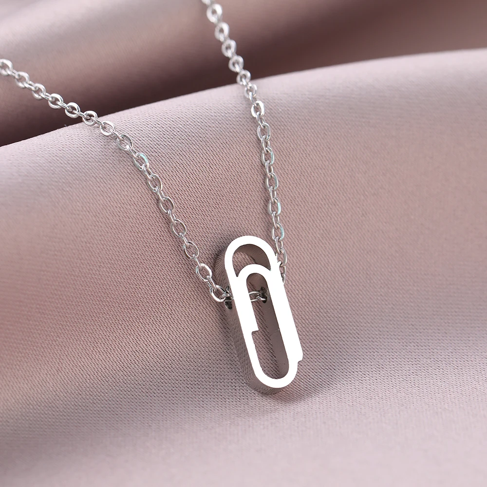 Stainless Steel Necklaces Simple Paper Clip Design Pendants Chain Choker Trend Necklace For Women Jewelry Wedding Party Gifts