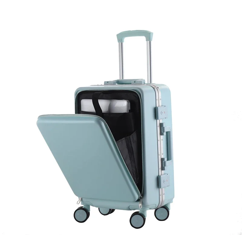 

20 front open lid travel luggage aluminum frame fashion trolley suit female boarding box pull rod box Large capacity