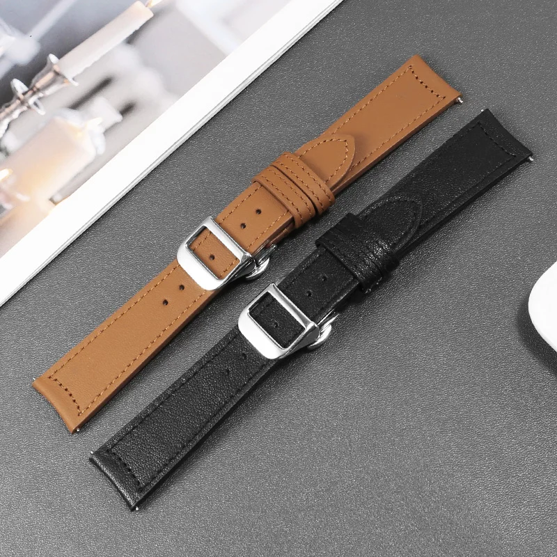 Genuine Leather Watch Strap Substitute Ultra-thin Master/Moon Beichen Arc Interface Cowhide Watchband 19/20/21mm