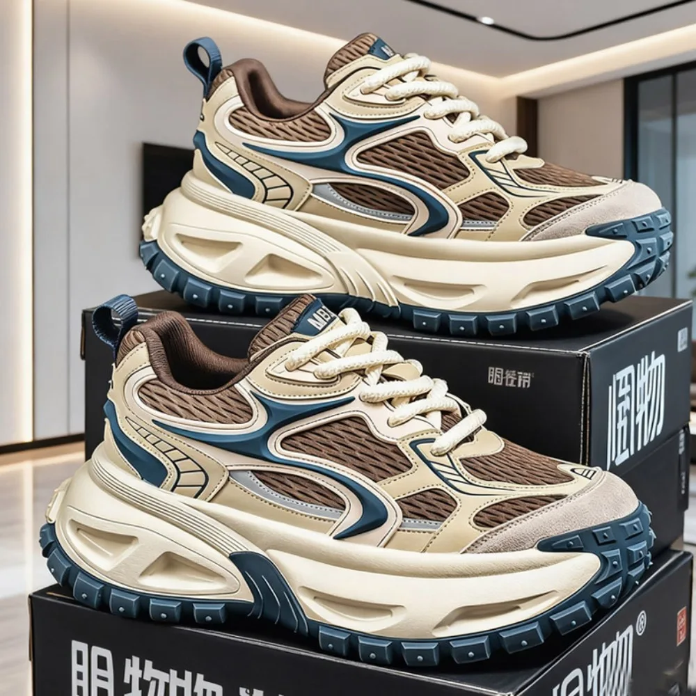 2026 Chunky Sneakers Men Classic Sport Shoes Fashion Casual Leather Fabric Breathable Height Increased Platform Tennis Shoes