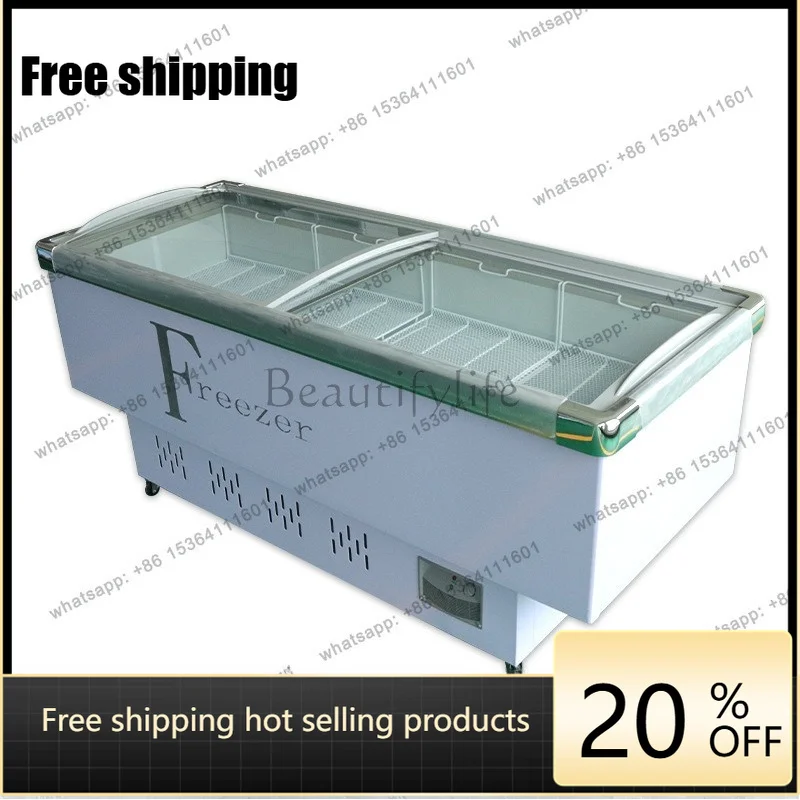 Horizontal flat island cabinet, supermarket vegetable refrigeration and fresh-keeping cabinet, meat and seafood refrigeration
