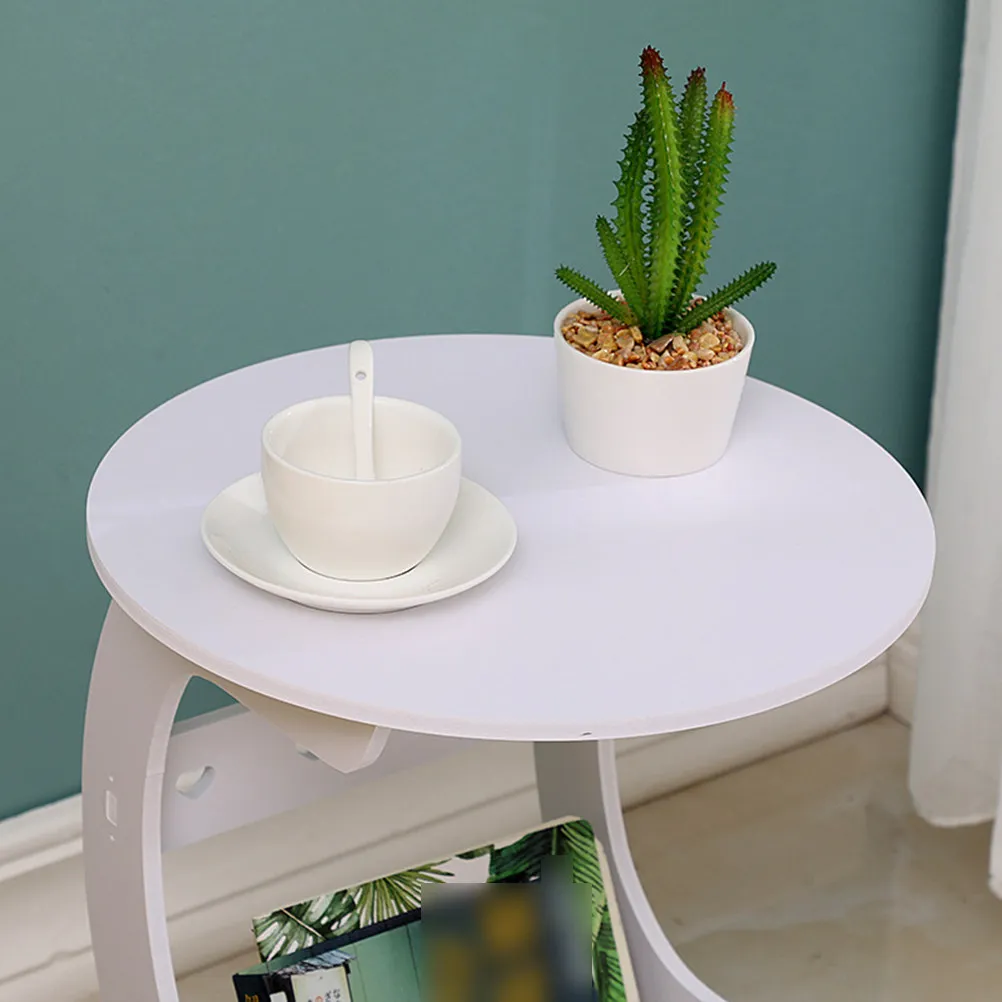 Mini End Table Round Coffee Table with Built-in Magazine Rack Side Pocket Sturdy Elegant Design for Living Room Bedroom Kitchen