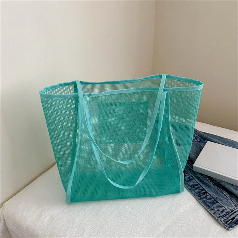 Women Mesh Shoulders Bag Large Capacity Sand Toy Bag Female Handmade Handbag Vacation Bag Fashion Beach Bag for Travel