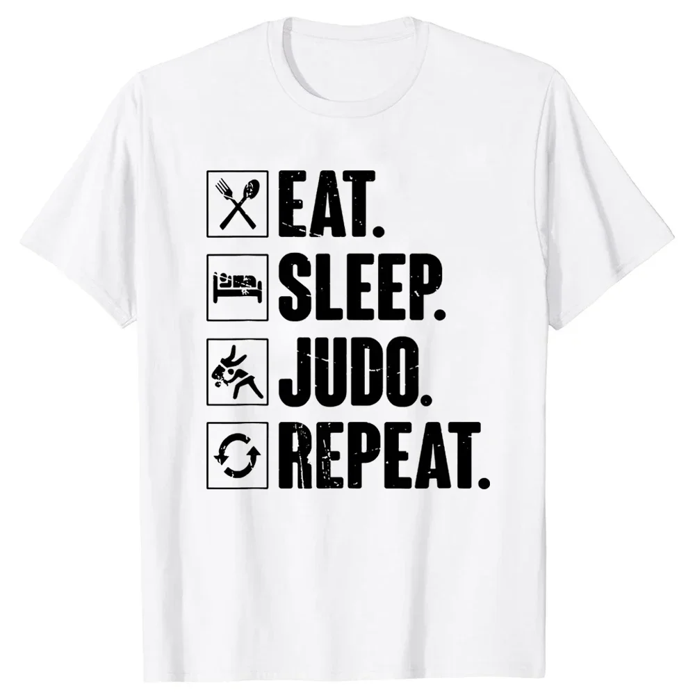 Eat Sleep Judo Repeat Funny Judo Martial Arts Fighter T Shirts Summer Graphic Cotton Streetwear Gifts T-shirt Mens Clothing