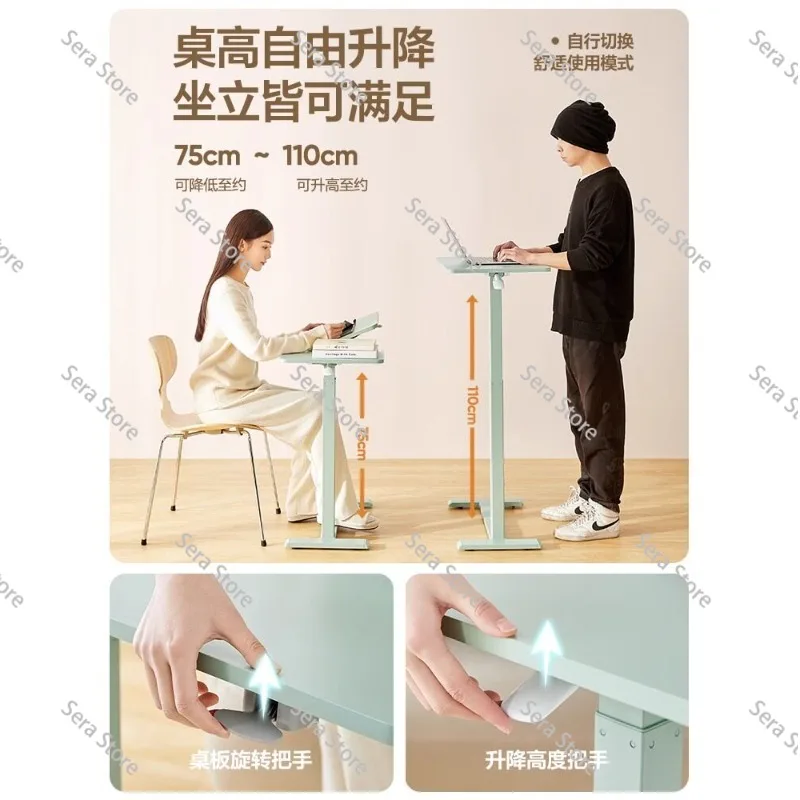 Mobile Height Adjustable Hydraulic Bedside Table Flip Top Laptop Desk Rolling Overbed Side Table for Home Office Study Sofa