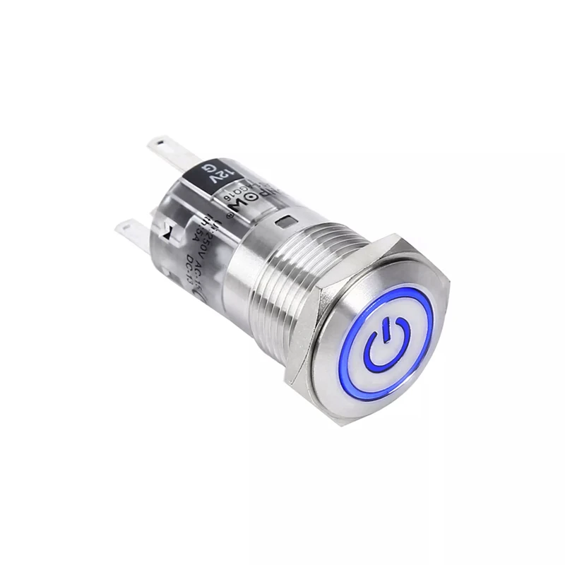 16MM metal Stainless steel 1NO1NC 2NO2NC   momentary  latching  push button switch with power illuminated symbol  PM164F-11ET/S