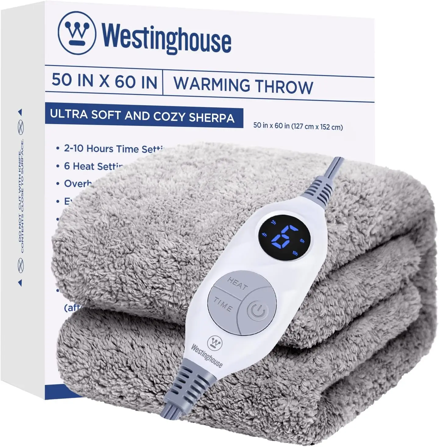 

Soft Plush Sherpa Heated Blanket, 6 Heat Levels & Auto-Off Timer, Machine Washable, 50x60 inches