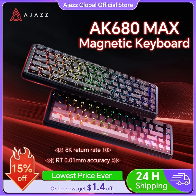 AJAZZ AK680 MAX Magnetic Switch Mechanical Keyboard 60% Rapid Trigger 0.01mm 8K/1K Return 68 keys Wired/Wireless Gaming Keybaord