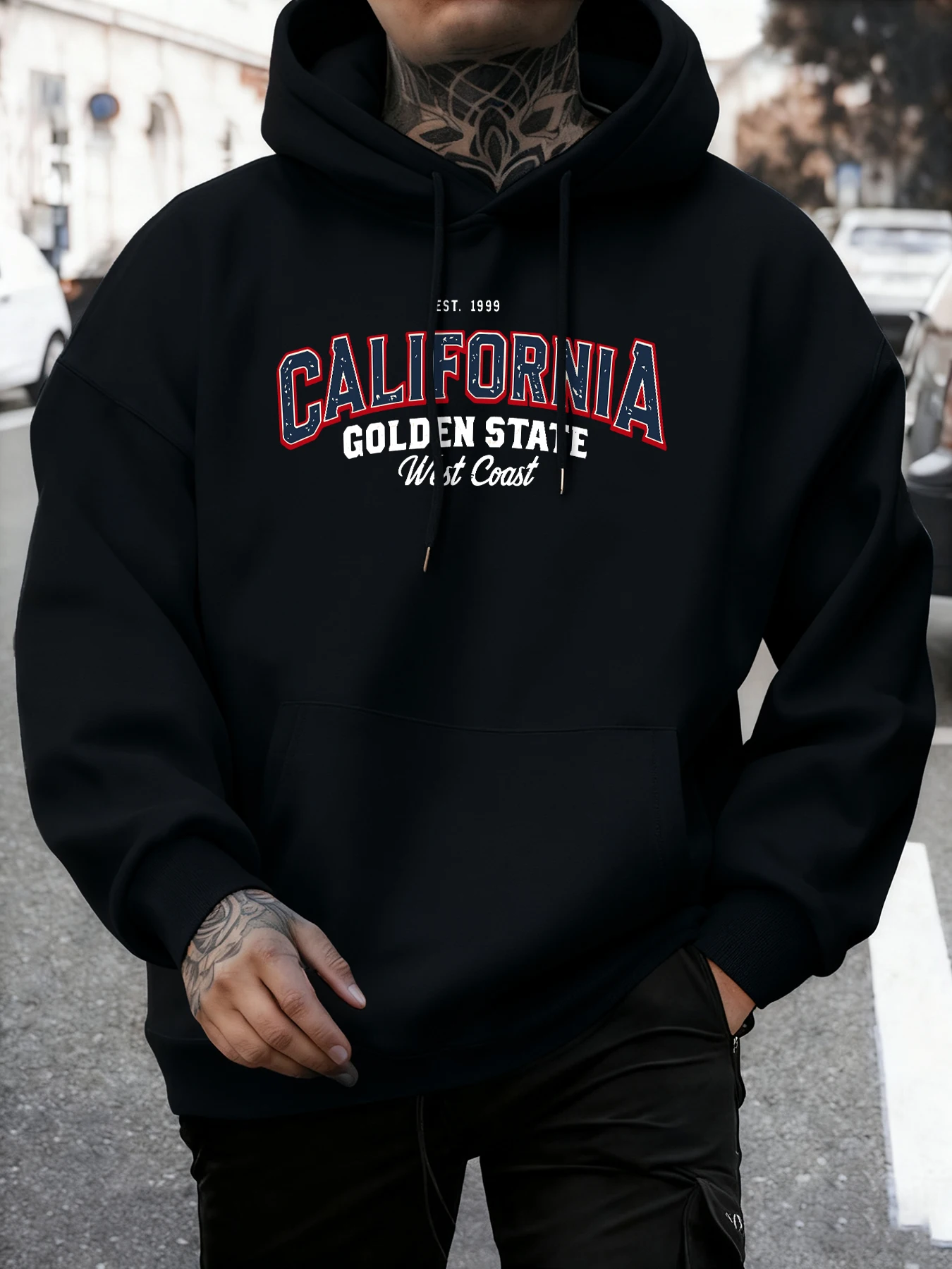 

Мужская толстовка с капюшоном California Golden State Pattern Autumn Basics, удобные флисовые толстовки с длинными рукавами, теплый спортивный костюм, топы для повседневной носки.